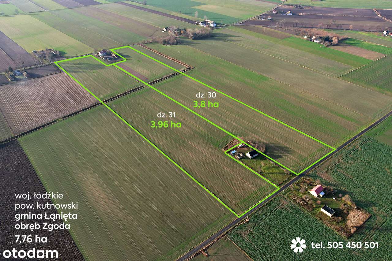 Działka rolna 7,76 ha.Powiat kutnowski,gmina Łanięta,miejscowość Zgoda - Pełny obrazek: 5/10