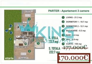 3 Camere | Andronache | Curte 150mp | Terasa | Bloc 2023 | TVA inclus