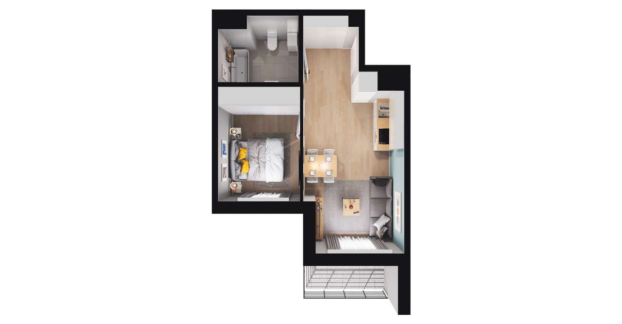 2-pokojowe mieszkanie 34m2 + balkon - Pełny obrazek: 2/8