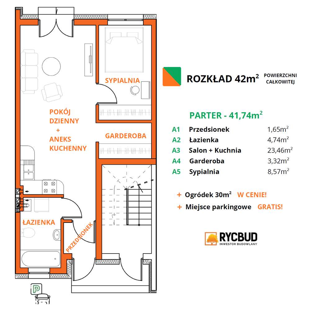 Przytulne 42 m² z ogródkiem – idealne na start lub dla pary!-2