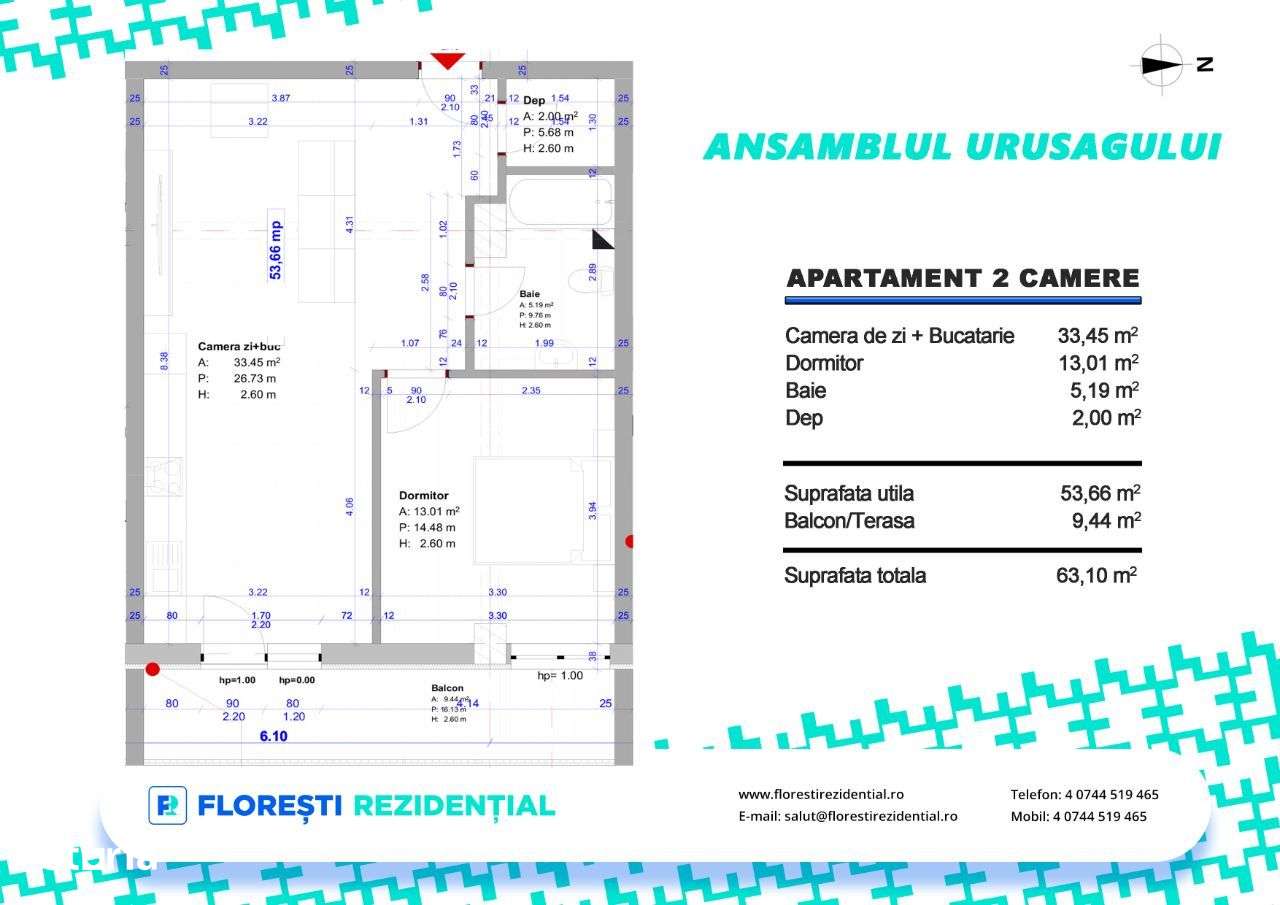 Comision 0%! Apartamente cu 2 camere, 64 mp, bloc nou, Urusagului-3