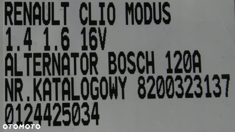 ALTERNATOR BOSCH 120A RENAULT CLIO III MODUS 1.4 1.6 16V 8200323137 - 7