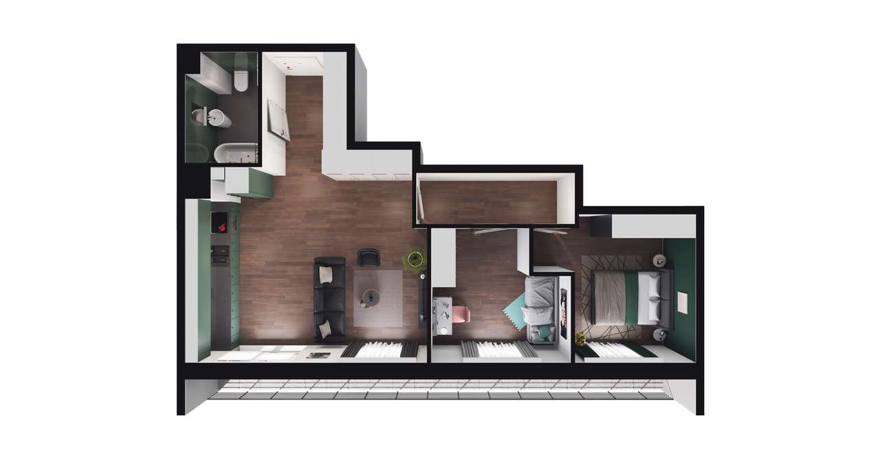 3-pokojowe mieszkanie 61m2 + loggia - Pełny obrazek: 2/8