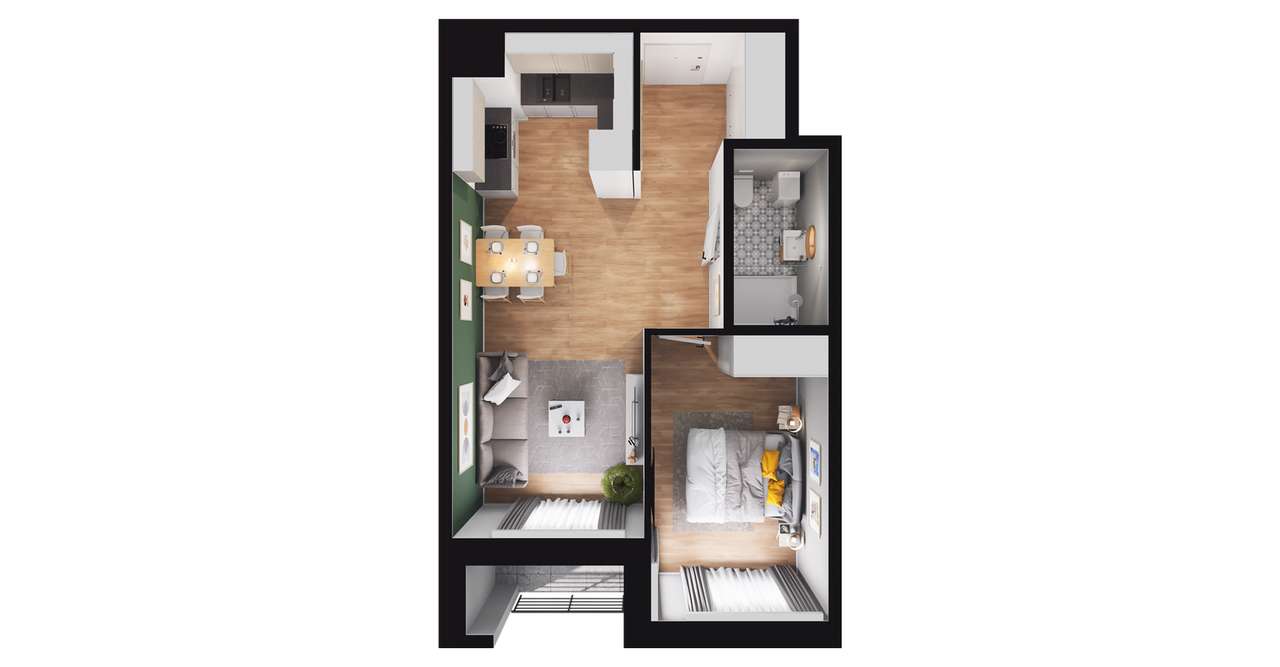 2-pokojowe mieszkanie 40m2 + loggia Bezpośrednio - Pełny obrazek: 2/8