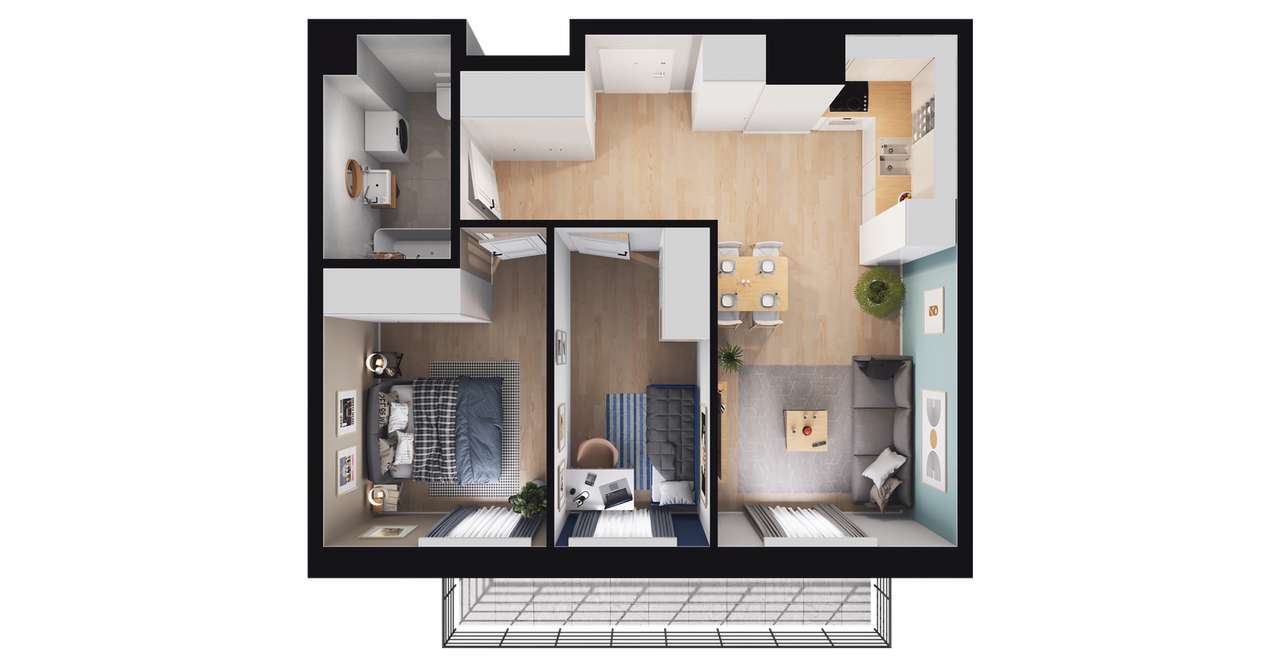 3-pokojowe mieszkanie 49m2 + loggia Bezpośrednio - Pełny obrazek: 2/5