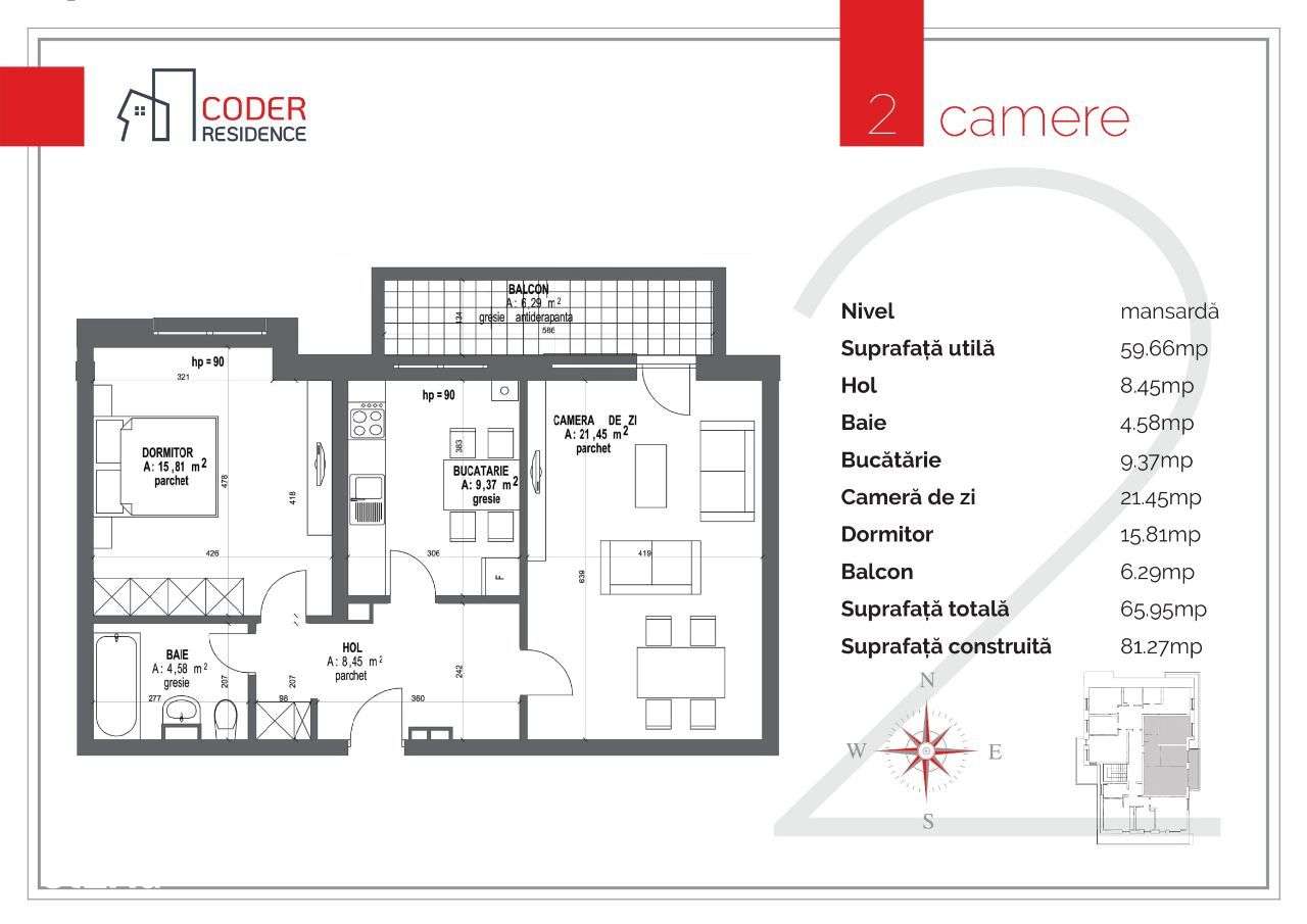 Penthouse 2 camere inaltime mare Coder Residence 3-6