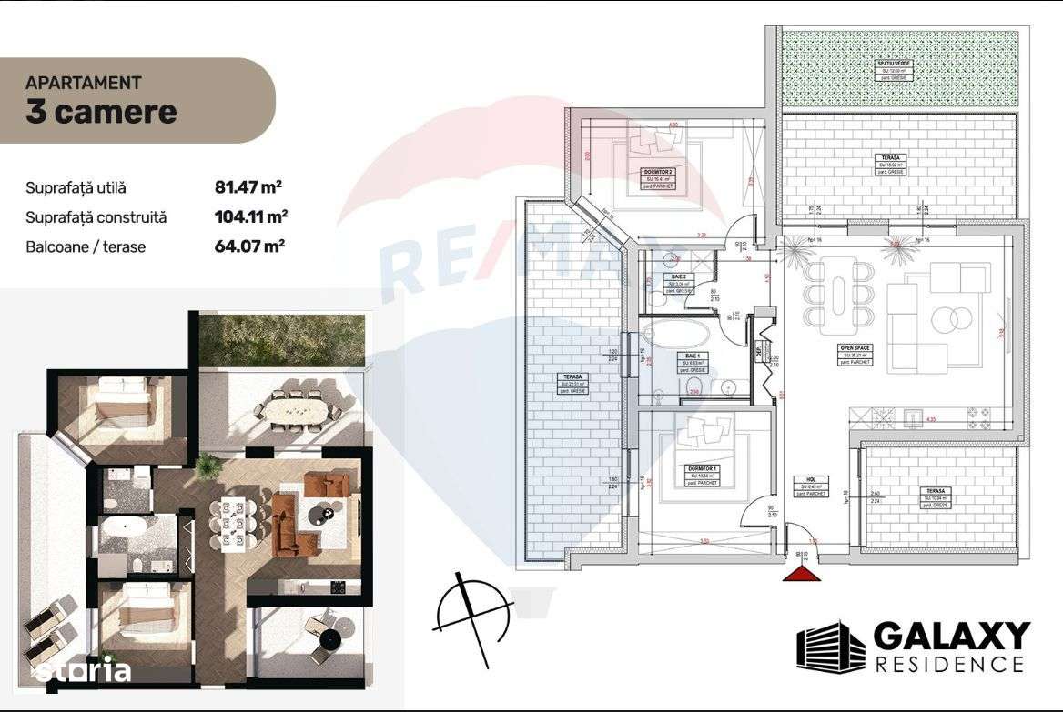 COMISION 0| DE VÂNZARE| 3 CAMERE| TRACTORUL| BLOC NOU|GALAXY RESIDENCE - Imagine principală: 3/13