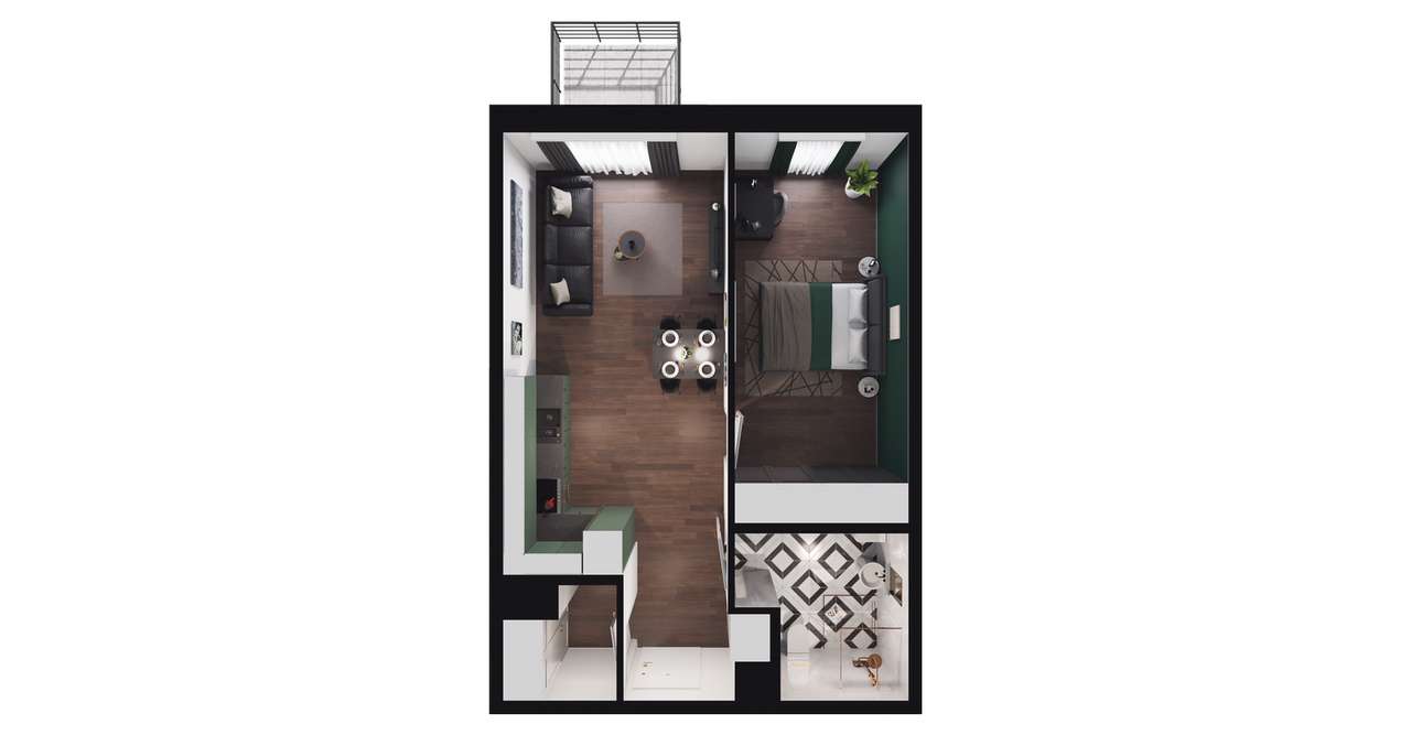 2-pokojowe mieszkanie 45m2 + balkon - Pełny obrazek: 2/8