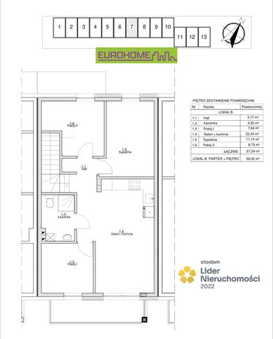 Apartament I piętro |59,32 m2|Miejsce postojowe|-9