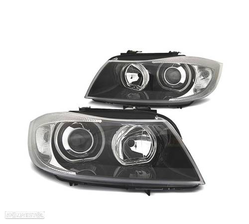 FARÓIS ANGEL EYES LED PARA BMW E90 05-12 FUNDO PRETO - 1