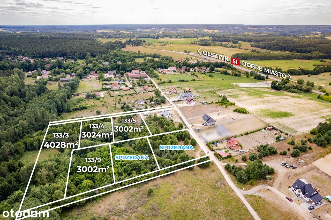 Działka budowlana 3002 m2 przy lesie Barcikowo Dobre Miasto-0