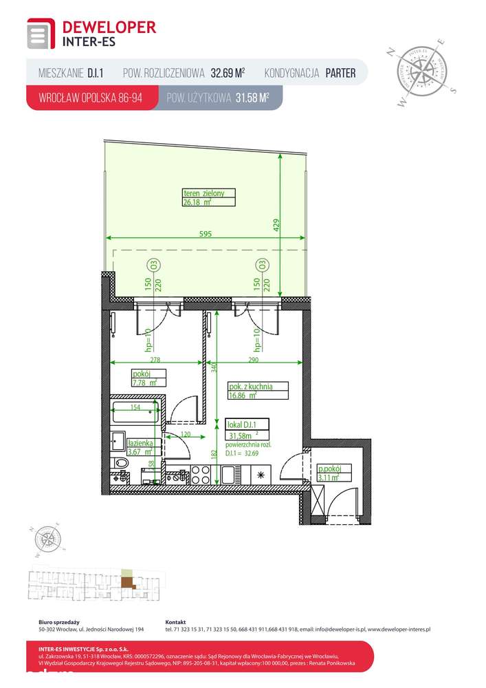 1-pokojowe mieszkanie 31m2 + ogródek Bezpośrednio - Pełny obrazek: 2/5