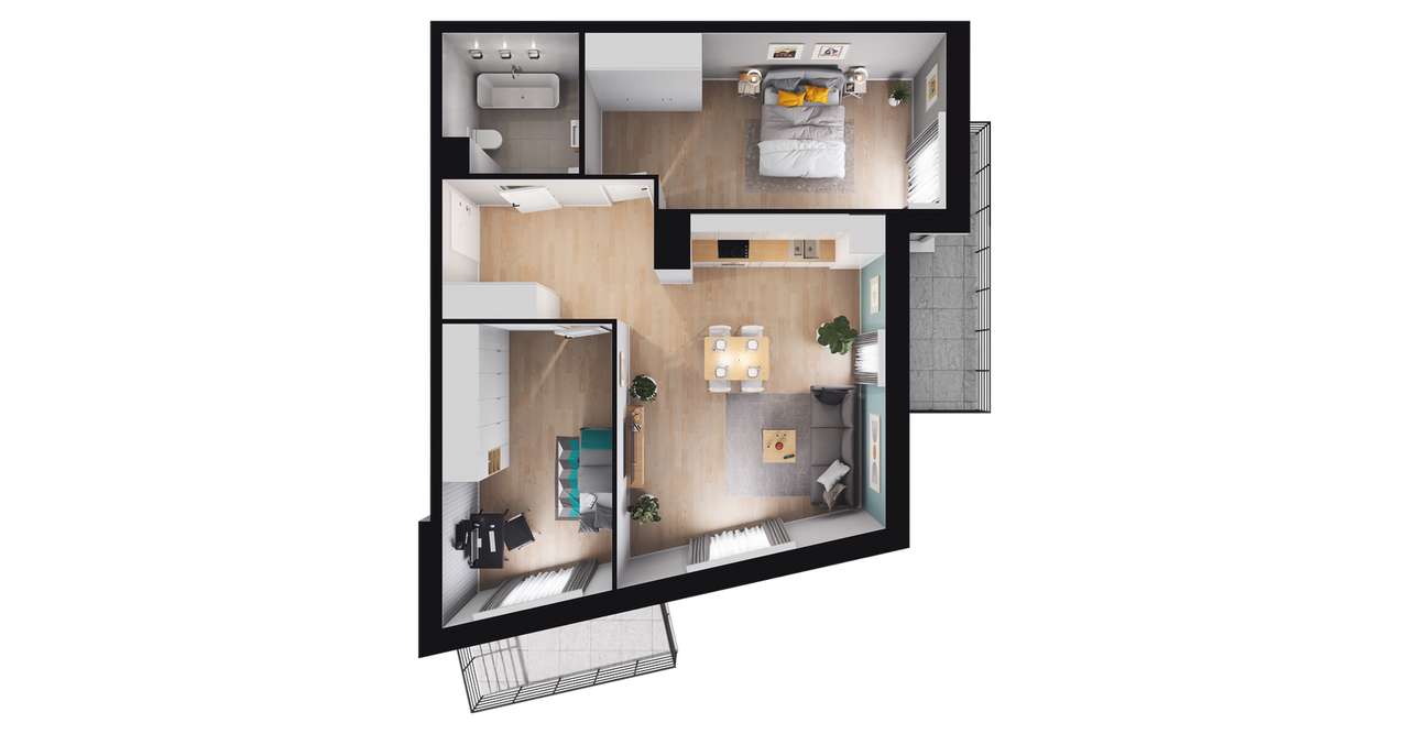 3-pokojowe mieszkanie 67m2 + 2 balkony - Pełny obrazek: 2/8