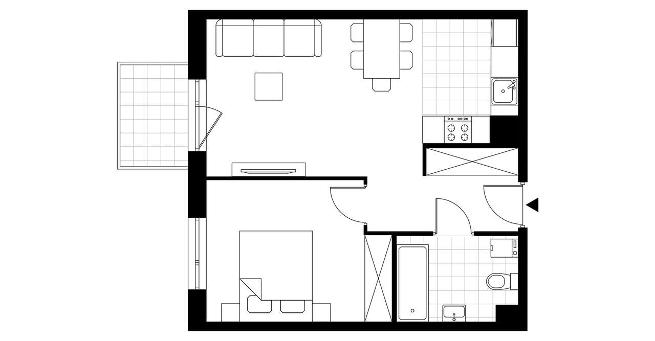 2-pokojowe mieszkanie 44m2 + balkon - Pełny obrazek: 3/8