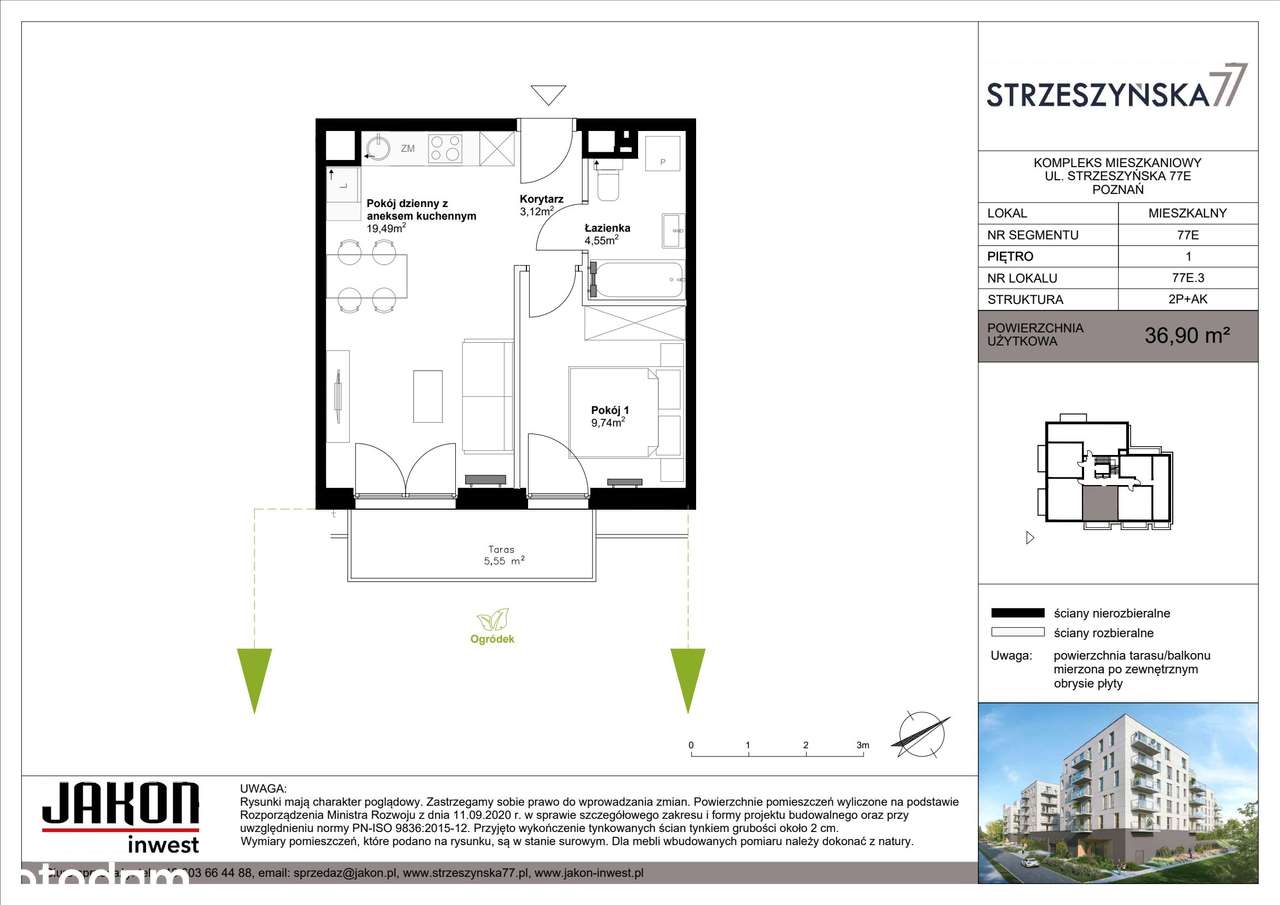 2-pokojowe mieszkanie 36m2 + taras Bez Pośredników - Pełny obrazek: 2/7