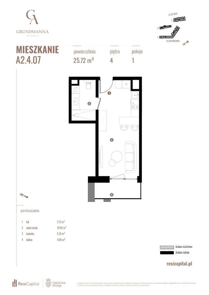 1 pokój z aneksem i balkonem – Apartamenty Grundma-16