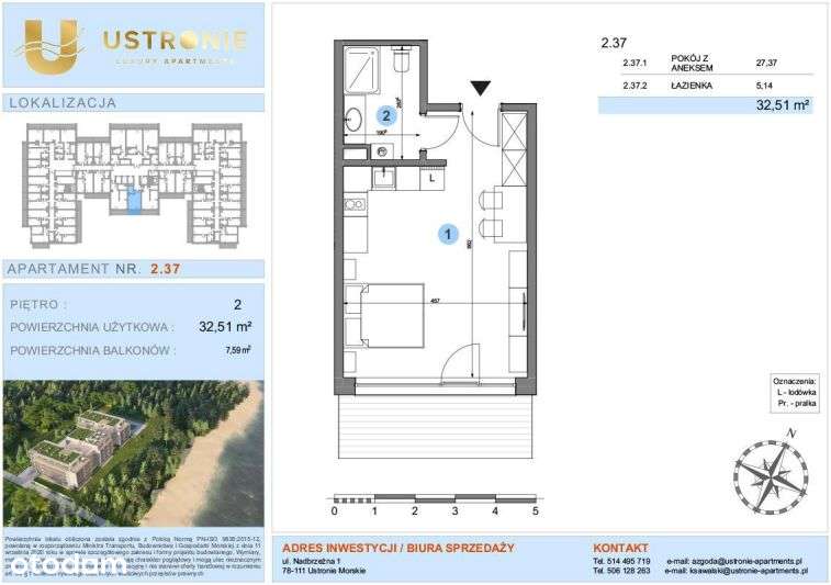 1-pokojowe mieszkanie 32m2 + balkon - Pełny obrazek: 2/7