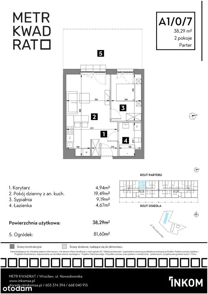 2-pokojowe mieszkanie 38m2 + ogródek Bez Prowizji - Pełny obrazek: 2/5
