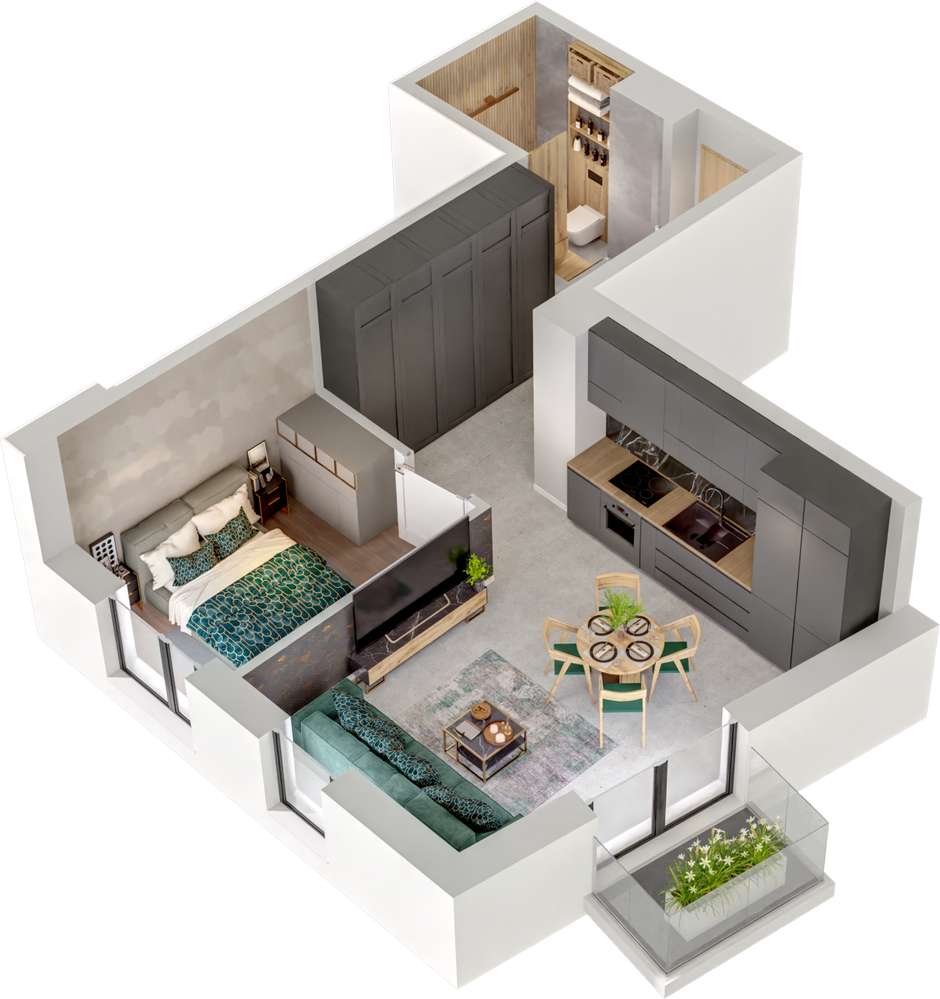 2-pokojowe mieszkanie z balkonem, I piętro, funkcjonalny układ - Pełny obrazek: 2/7