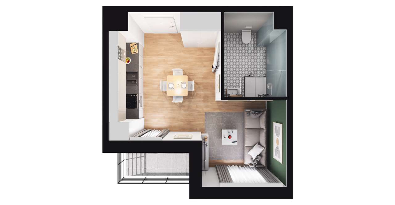 1-pokojowe mieszkanie 26m2 + loggia - Pełny obrazek: 2/8