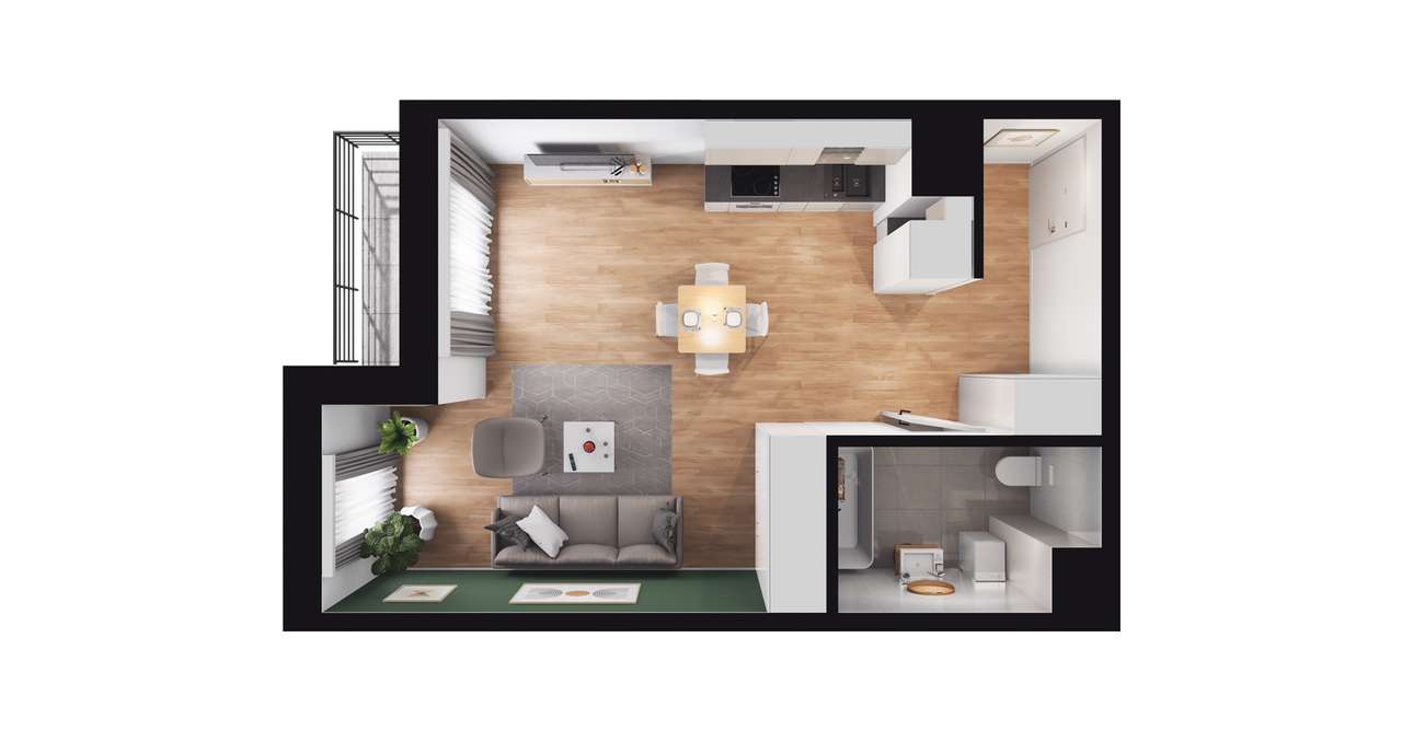 1-pokojowe mieszkanie 35m2 + loggia Bezpośrednio - Pełny obrazek: 2/8