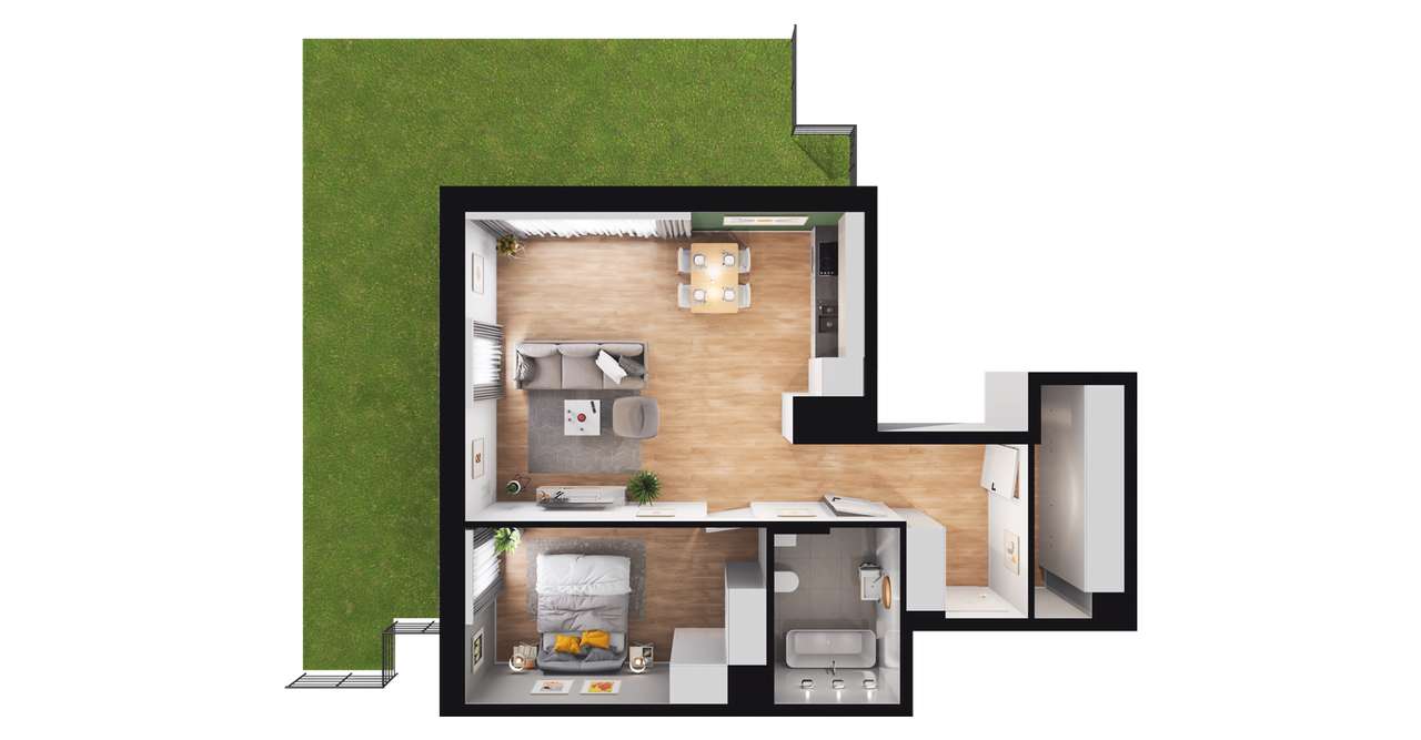 2-pokojowe mieszkanie 58m2 + ogródek - Pełny obrazek: 2/8