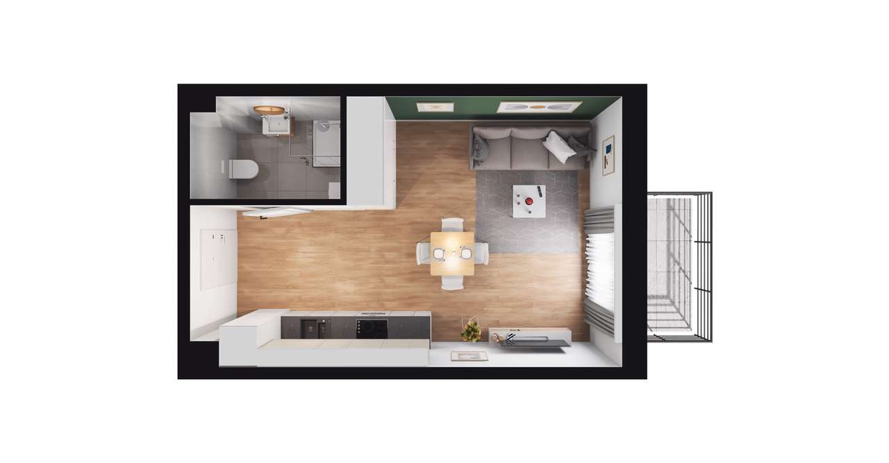 1-pokojowe mieszkanie 27m2 + balkon - Pełny obrazek: 2/8