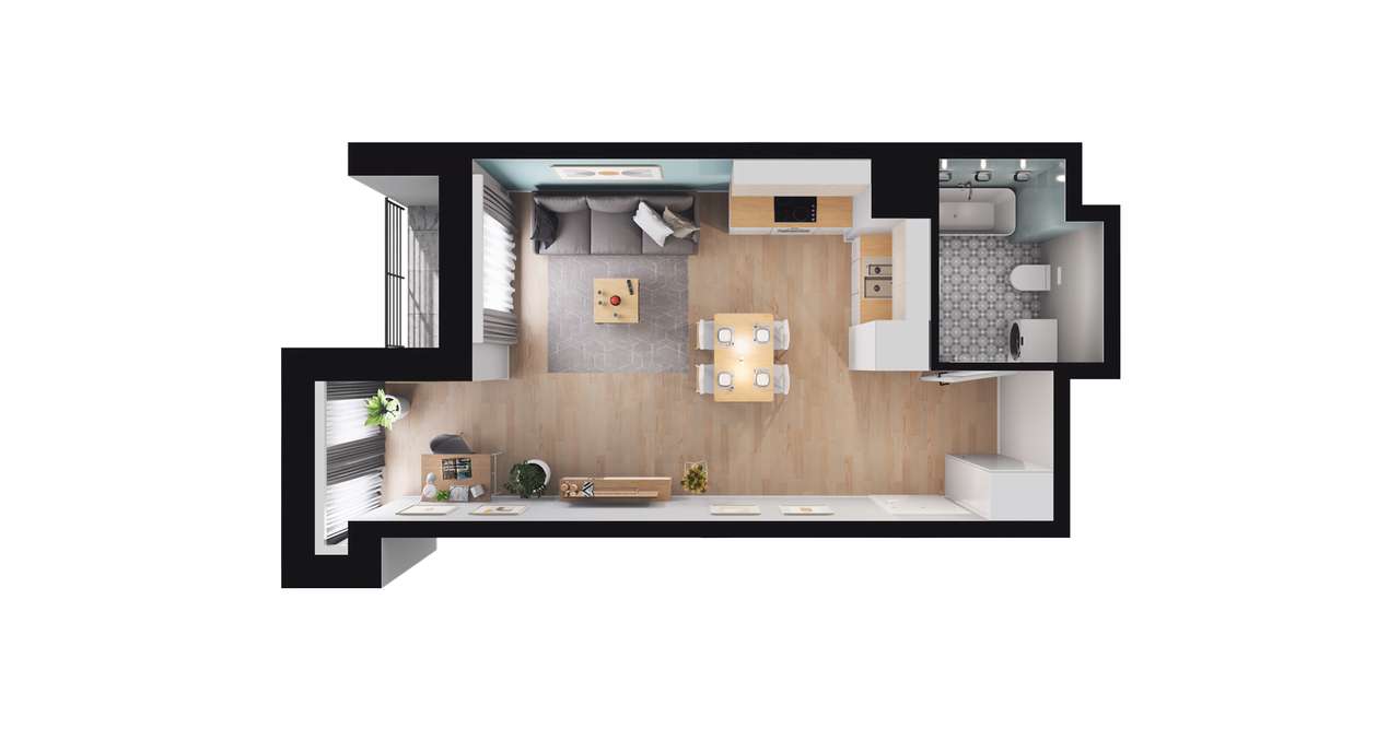 1-pokojowe mieszkanie 32m2 + loggia Bezpośrednio - Pełny obrazek: 2/8