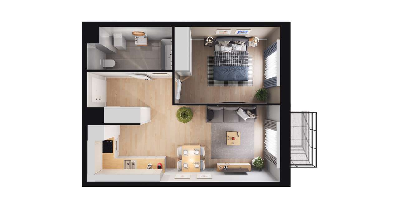 2-pokojowe mieszkanie 42m2 + balkon - Pełny obrazek: 2/8