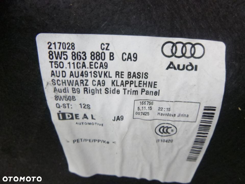 AUDI A4 B9 ELEMENTY TAPICERKA BAGAŻNIKA 8W5867975F 8W5863880B 8W5863879C 8W5863463A - 8