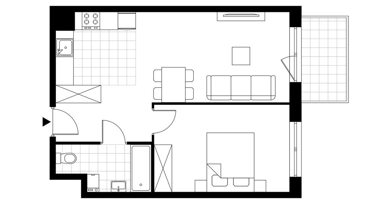 2-pokojowe mieszkanie 46m2 + balkon - Pełny obrazek: 3/8