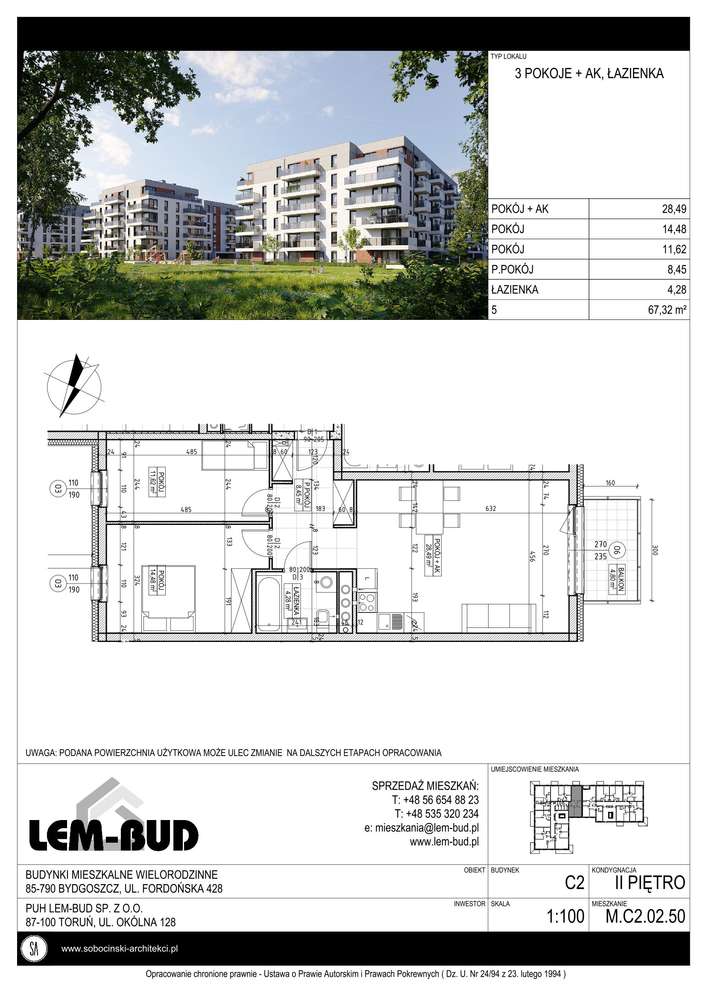 3 pokoje z przestronnym salonem - 67 mkw. | balkon | FORDON | - Pełny obrazek: 4/18