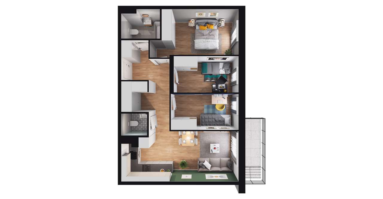 2-pokojowe mieszkanie 63m2 + balkon Bezpośrednio - Pełny obrazek: 2/8