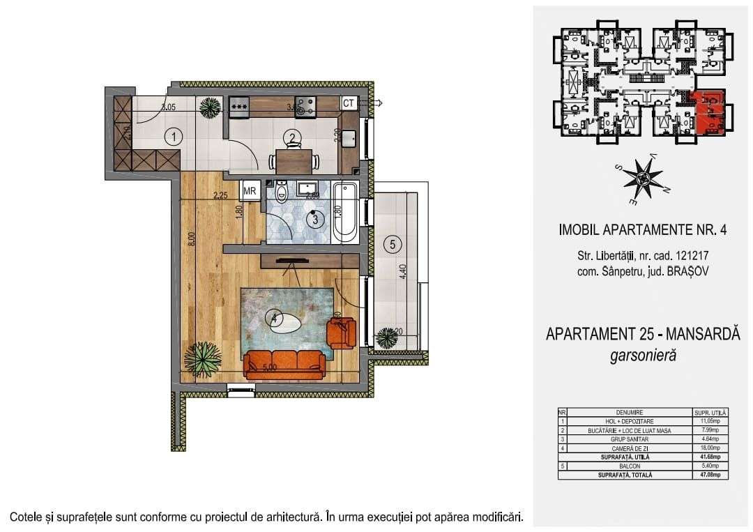 Garsonieră  mansardă Orizont Residence Sânpetru (preț fără TVA) - Imagine principală: 4/13