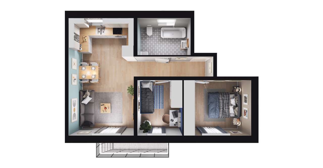 3-pokojowe mieszkanie 57m2 + ogródek Bezpośrednio - Pełny obrazek: 3/9