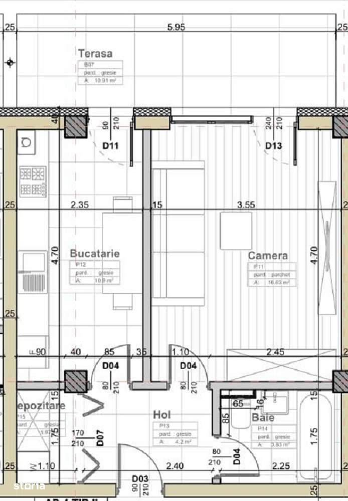 Apartament 1 camera decomandat 37,53 mp mp, terasa 10,91 mp Apahida-6