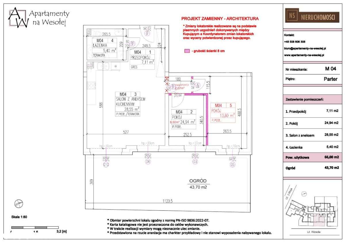 Trzy Pokojowy Apartament I Ogród 43,70 m²-13