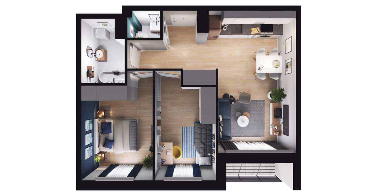 Gotowe 3-pokojowe mieszkanie 50 m2 + loggia - Pełny obrazek: 2/8