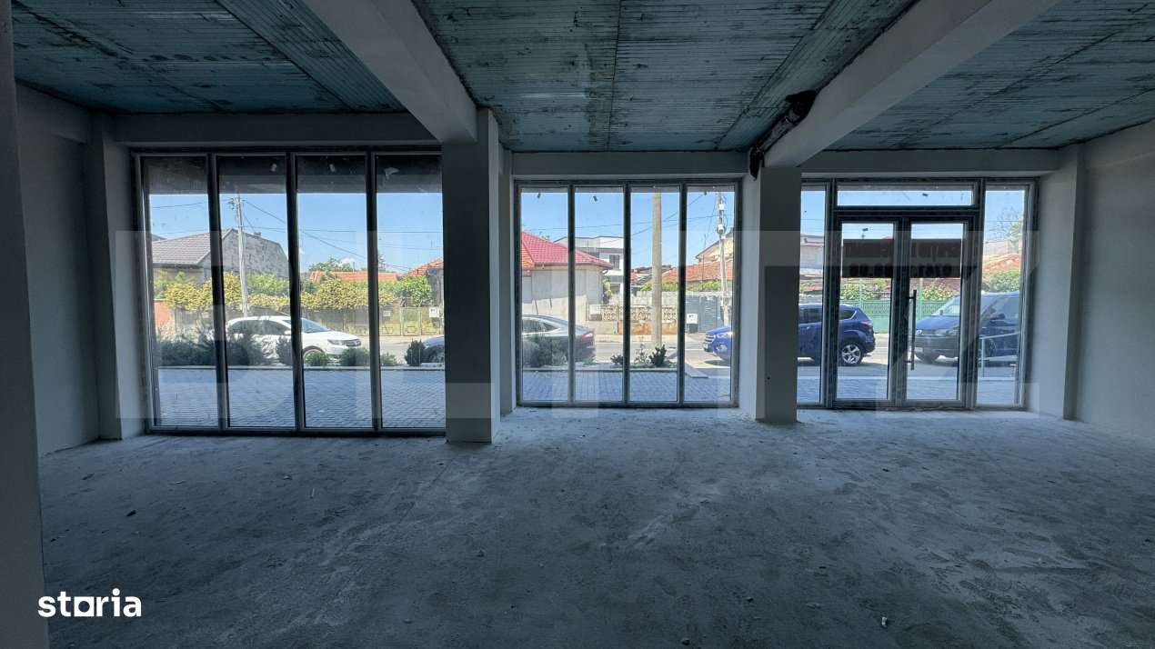 Spatiu comercial parter bloc nou, 109 mp open space, vitrina, terasa, - Imagine principală: 3/12