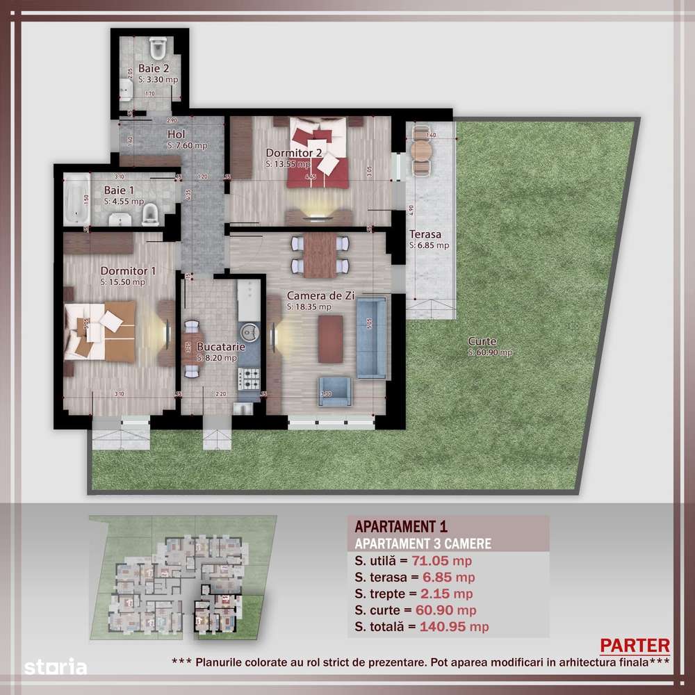 AP. 3CAM+GRADINA 60MP - BLOC PREMIUM P+3 / POZITIE SUD-EST!