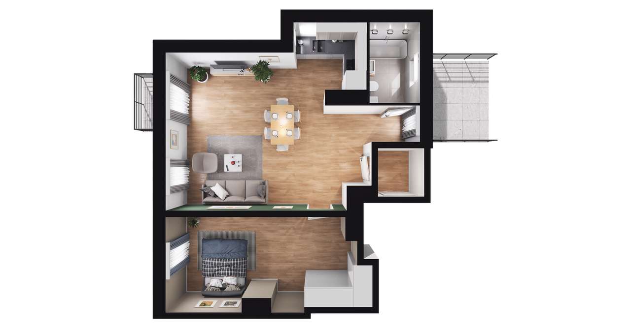 3-pokojowe mieszkanie 54m2 + taras Bezpośrednio - Pełny obrazek: 2/7