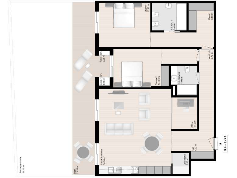 WHITE II j/praias, T2+Office c/114m2 + jardim e deck + BOX 2 carros - Grande imagem: 2/42