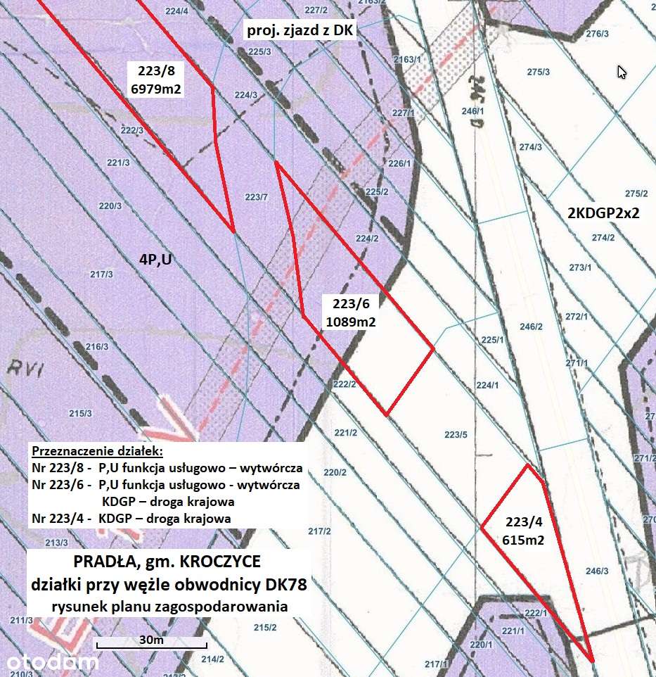 Działka drogowa 615m2 przy projektowanym wężle dr. krajowej DK78-10