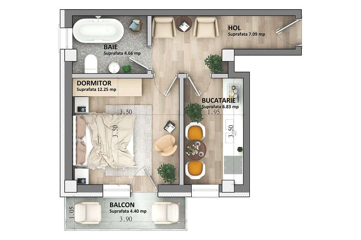 ASTORIA RESIDENCE Apartament 1 camera 35 m etaj 1  Lunca Cetatuii - Imagine principală: 2/14