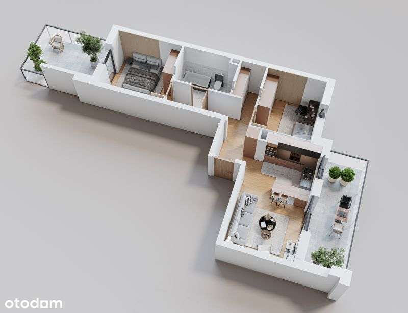 3 pokoje - 58,42m2 |Okno w kuchni |Garderoba |Taras i balkon |Natura - Pełny obrazek: 2/7