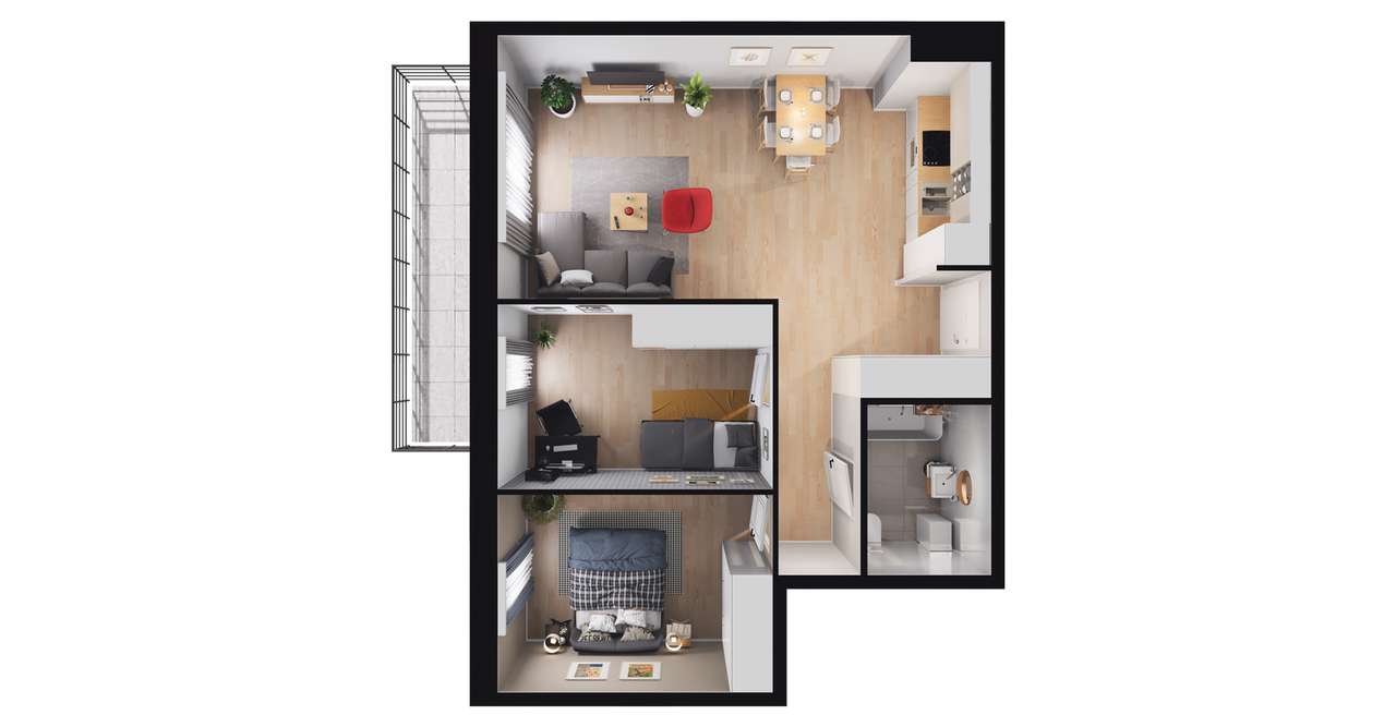 3-pokojowe mieszkanie 56m2 + balkon Bezpośrednio - Pełny obrazek: 3/9