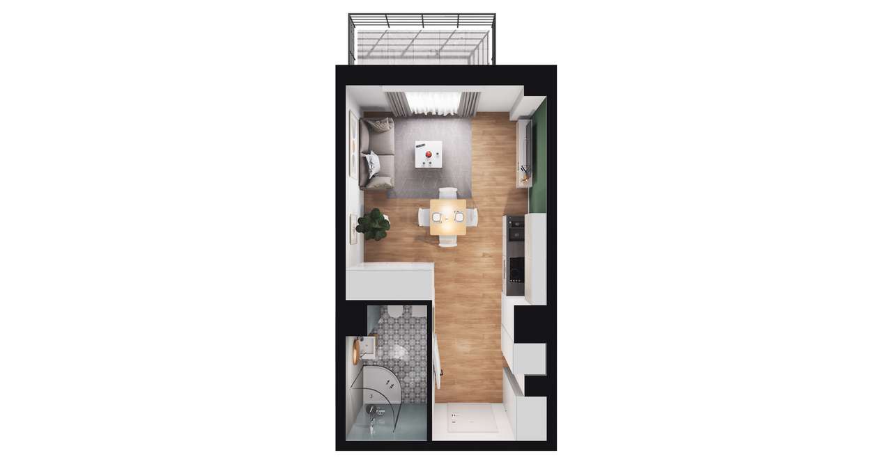 1-pokojowy apartament inwestycyjny 25m2 + balkon - Pełny obrazek: 2/8