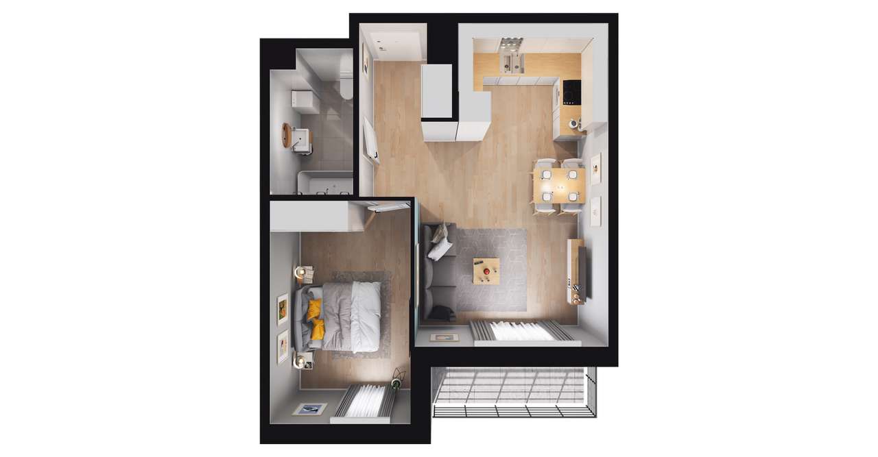 2-pokojowe mieszkanie 42m2 + loggia Bezpośrednio - Pełny obrazek: 3/9