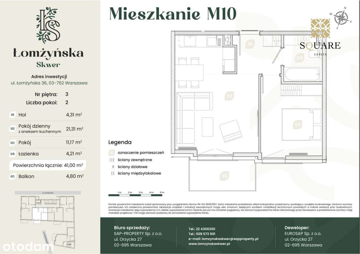 Łomżyńska Skwer M02, 2 pokojowe z tarasem - Widok 5