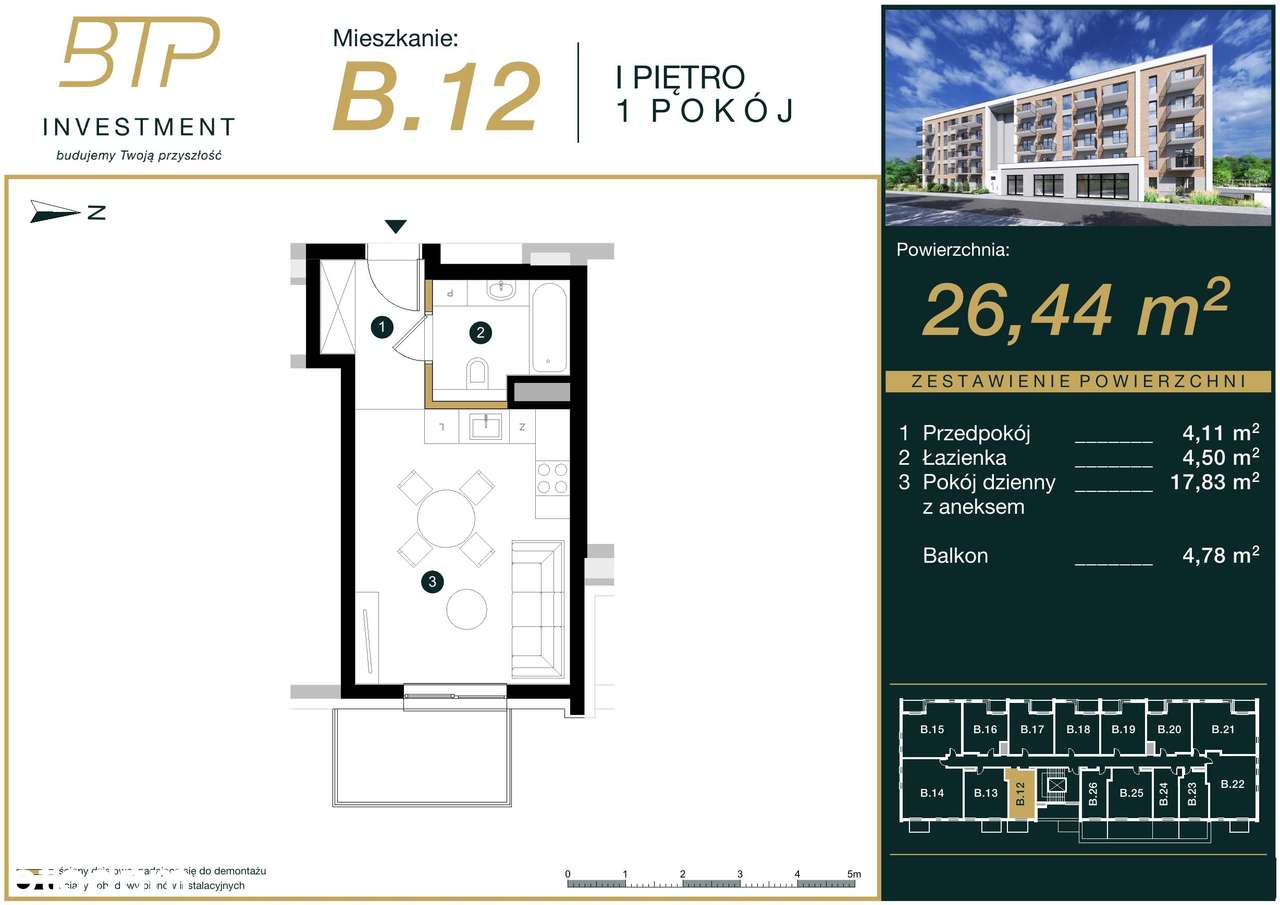 Mieszkanie na sprzedaż, 1 pokój, 26 m², Płońsk